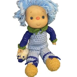 80s Vintage Doll Ice Cream Face Blueberry Muffin Crocheted Clothing Outfit 13.5"